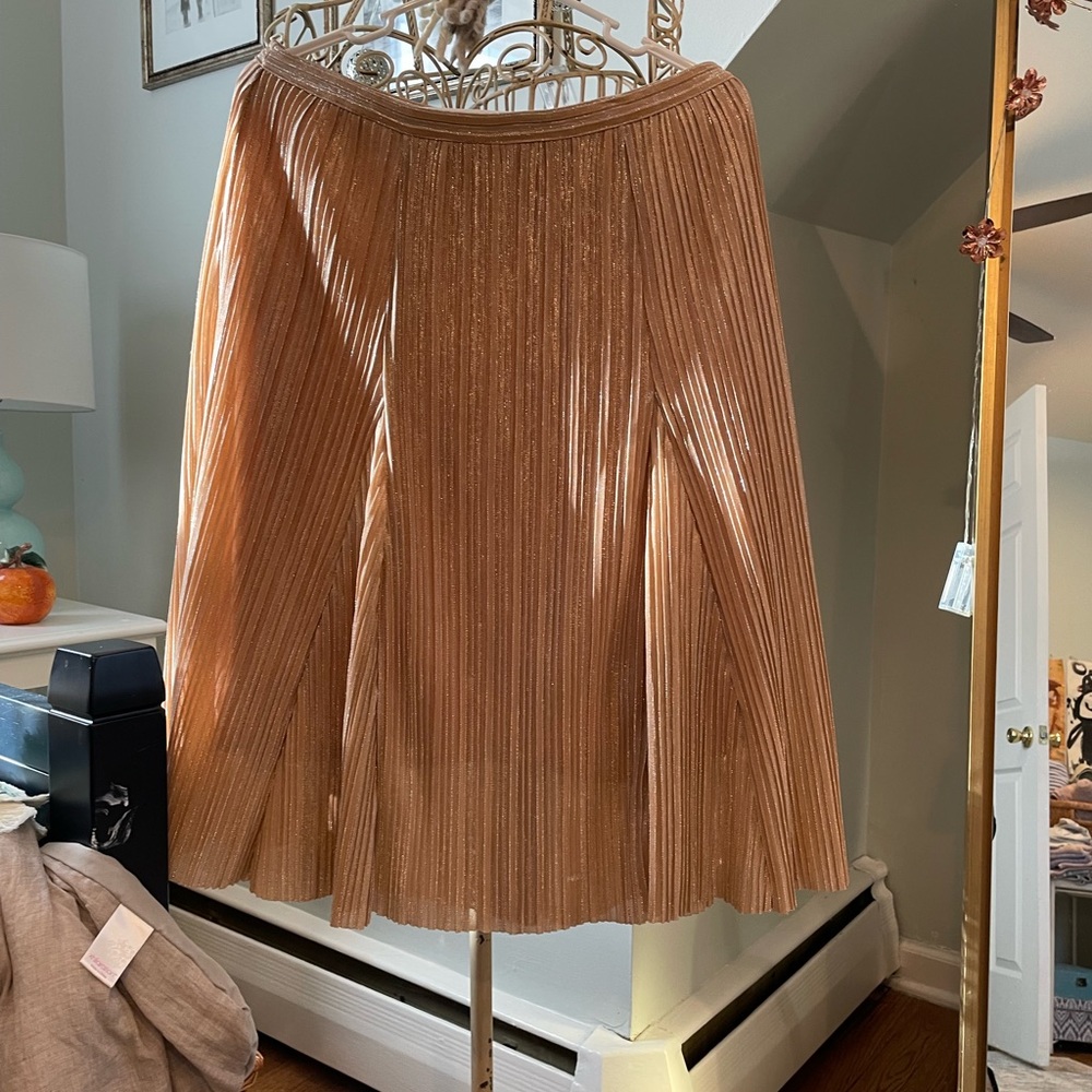 Anthropologie Maeve peach metallic accordion midiskirt S